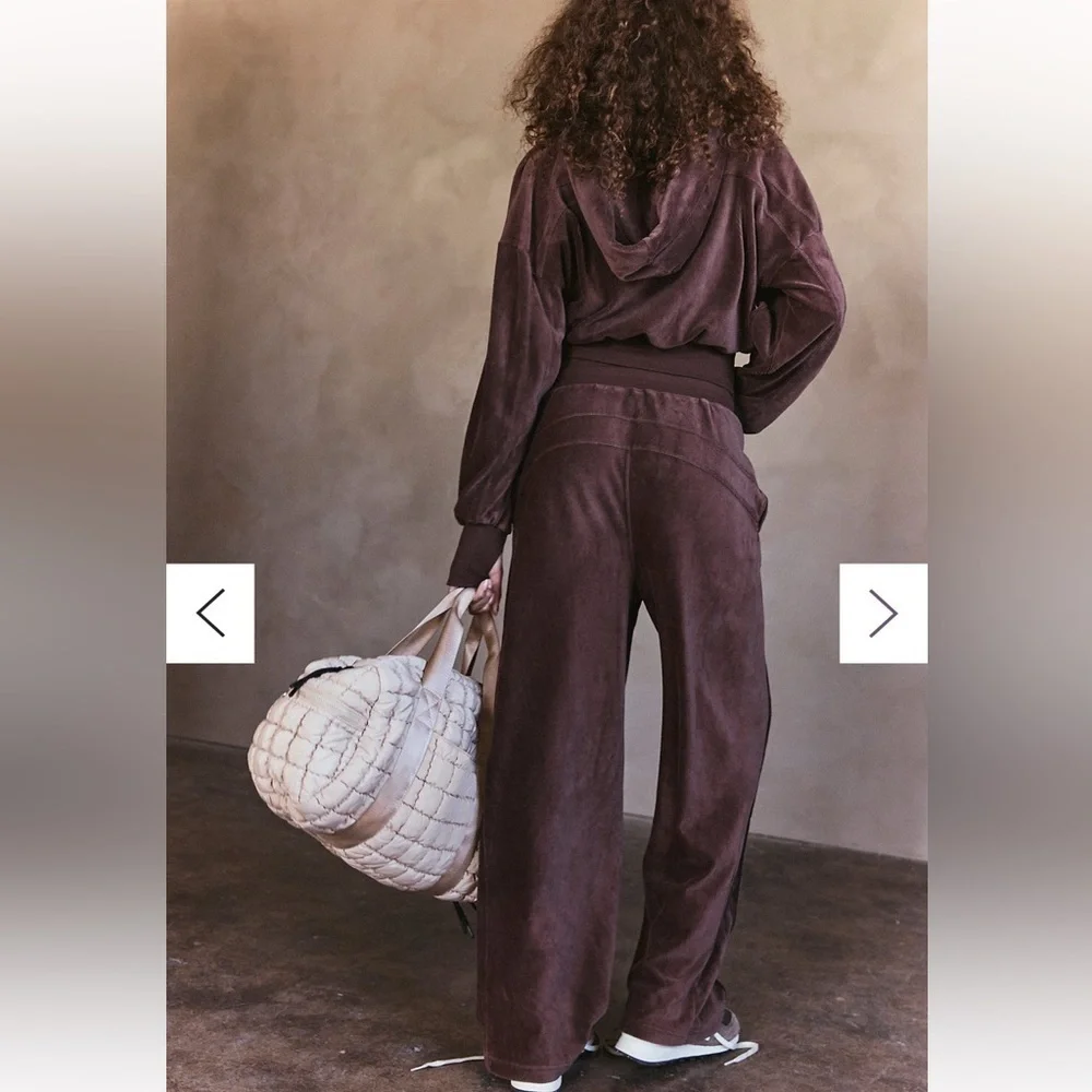 Free People Let's Volley Velour Set Small Color: Cocoa NWT